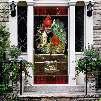 Beautiful Cardinal Merry Christmas Door Cover - Cardinal Christmas Decor - Christmas Door Cover Decorations