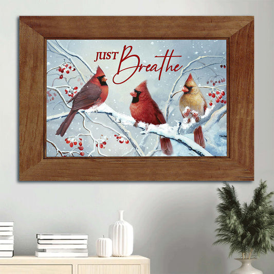 Beautiful Cardinal White Snow Red Cranberry Just Breathe Canvas Wall Art - Christian Wall Decor