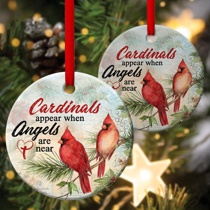Beautiful Cardinals Ceramic Circle Ornament - Angels Are Near - Christmas Decor - Funny Ornament