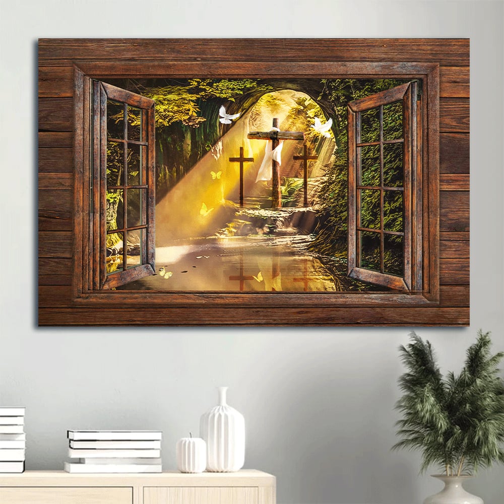 Beautiful Cave Window Frame The Stunning Morning Sunlight Canvas Wall Art - Christian Wall Decor