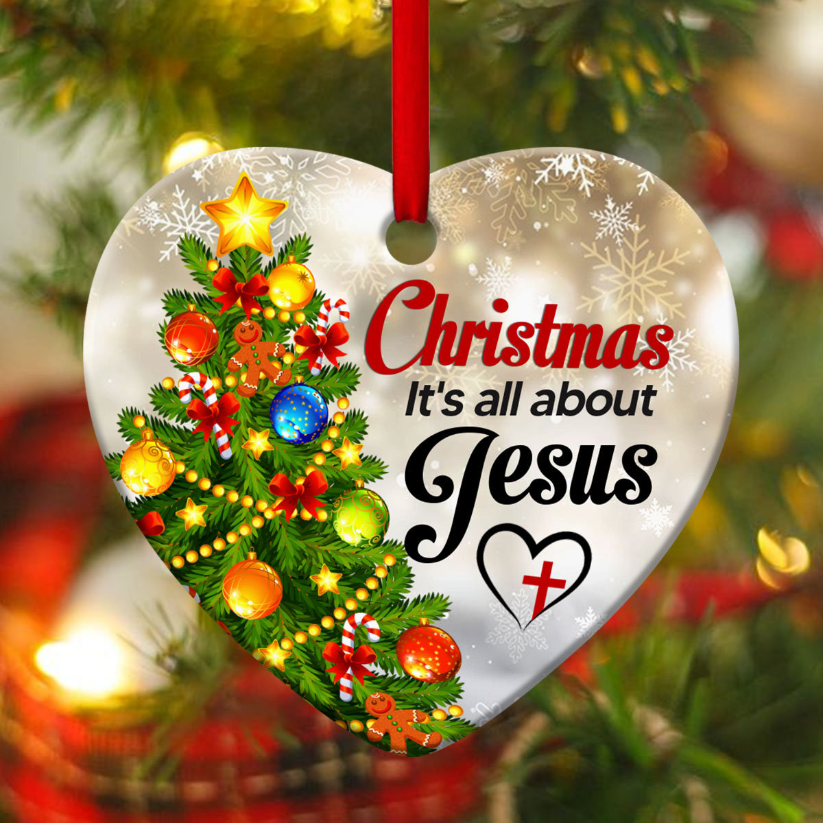 Beautiful Ceramic Heart Ornament - Christmas It's All About Jesus - Christmas Decor - Funny Ornament
