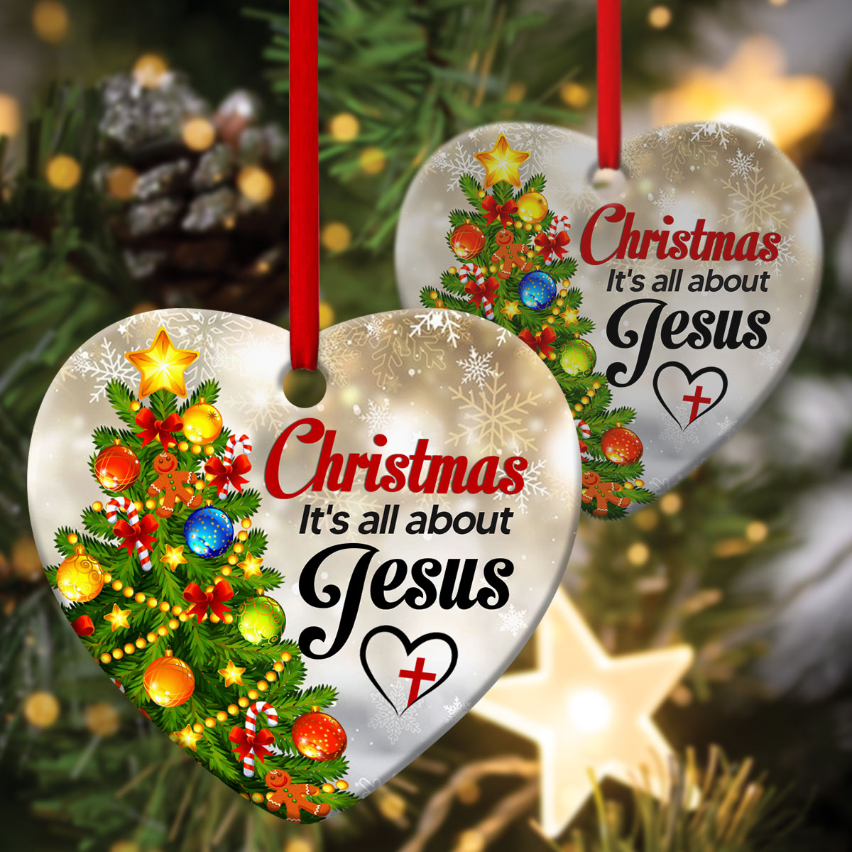 Beautiful Ceramic Heart Ornament - Christmas It's All About Jesus - Christmas Decor - Funny Ornament