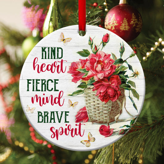 Beautiful Christian Ceramic Circle Ornament - Fierce Mind And Brave Spirit - Christmas Decor - Funny Ornament