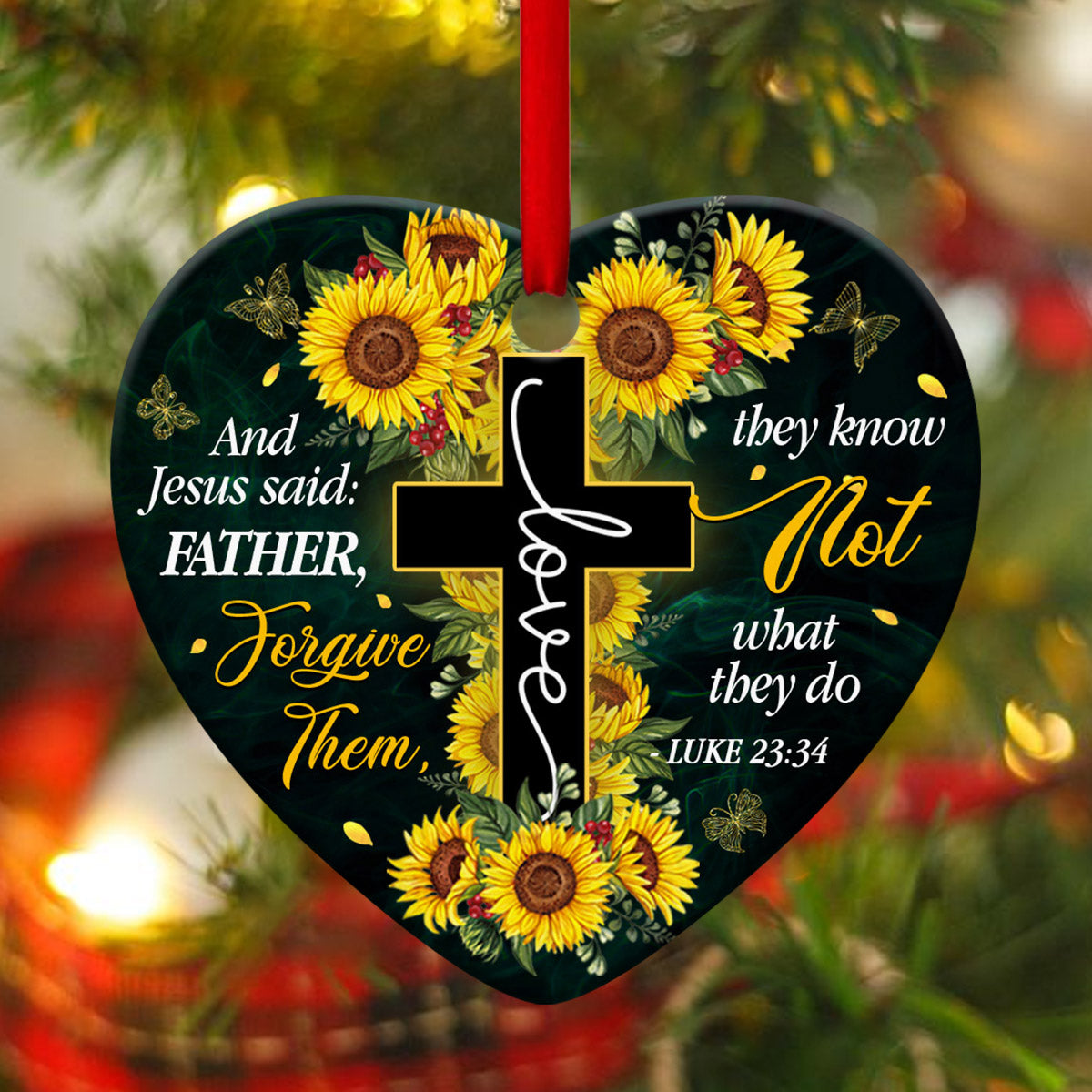 Beautiful Christian Ceramic Heart Ornament - Father, Forgive Them - Unique Housewarming Gifts