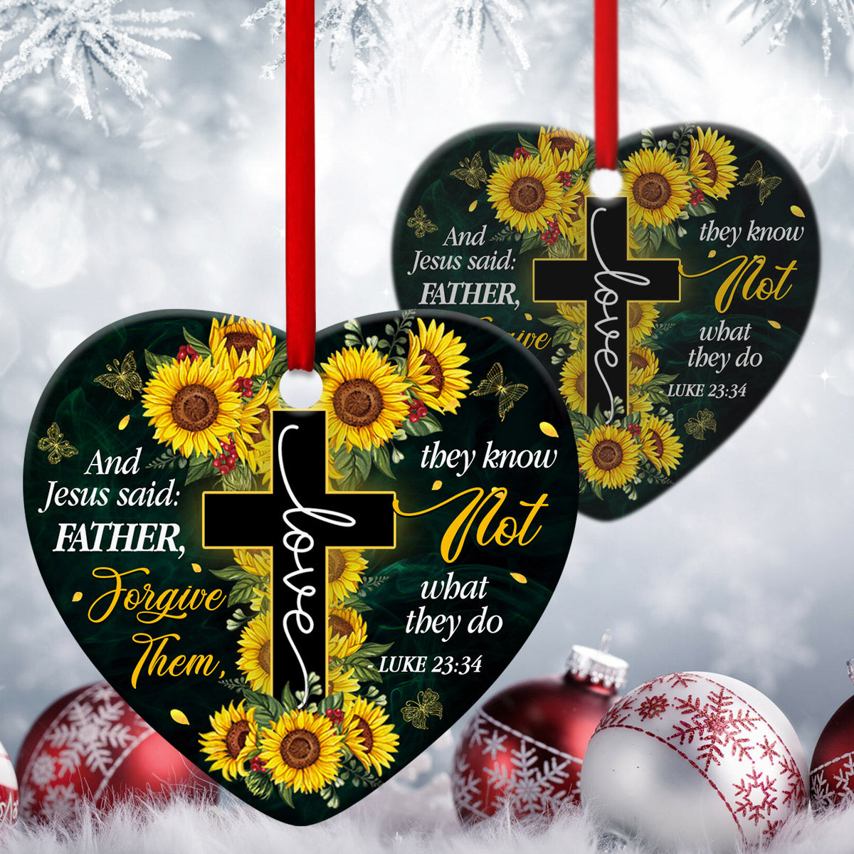 Beautiful Christian Ceramic Heart Ornament - Father, Forgive Them - Unique Housewarming Gifts
