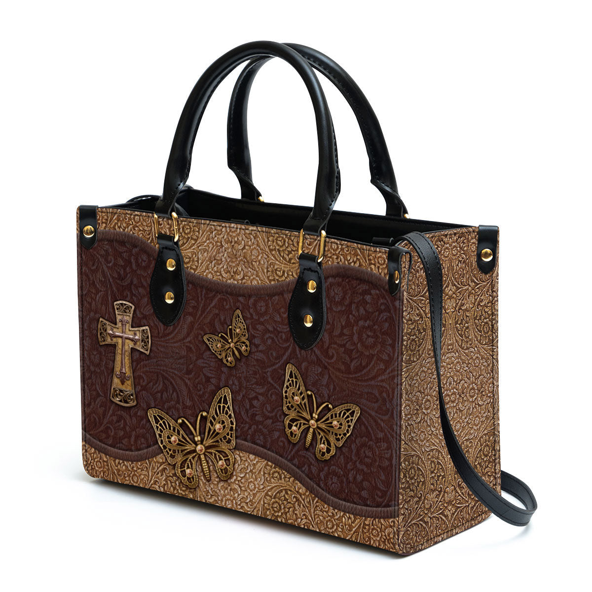 Beautiful Christian Cross And Butterfly Leather Bag - Christian Pu Leather Bags For Women