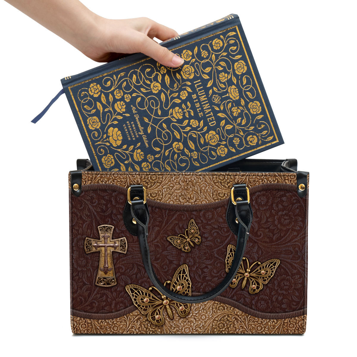 Beautiful Christian Cross And Butterfly Leather Bag - Christian Pu Leather Bags For Women