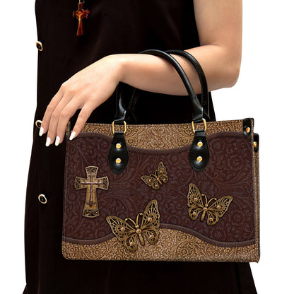 Beautiful Christian Cross And Butterfly Leather Bag - Christian Pu Leather Bags For Women