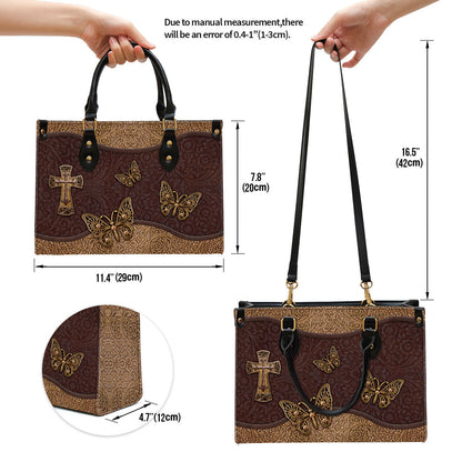 Beautiful Christian Cross And Butterfly Leather Bag - Christian Pu Leather Bags For Women