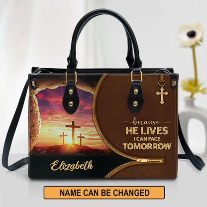 Beautiful Christian Leather Bag - Because He Lives I Can Face Tomorrow - Christian Pu Leather Bags For Women