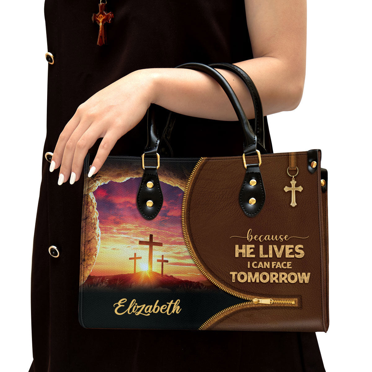 Beautiful Christian Leather Bag - Because He Lives I Can Face Tomorrow - Christian Pu Leather Bags For Women