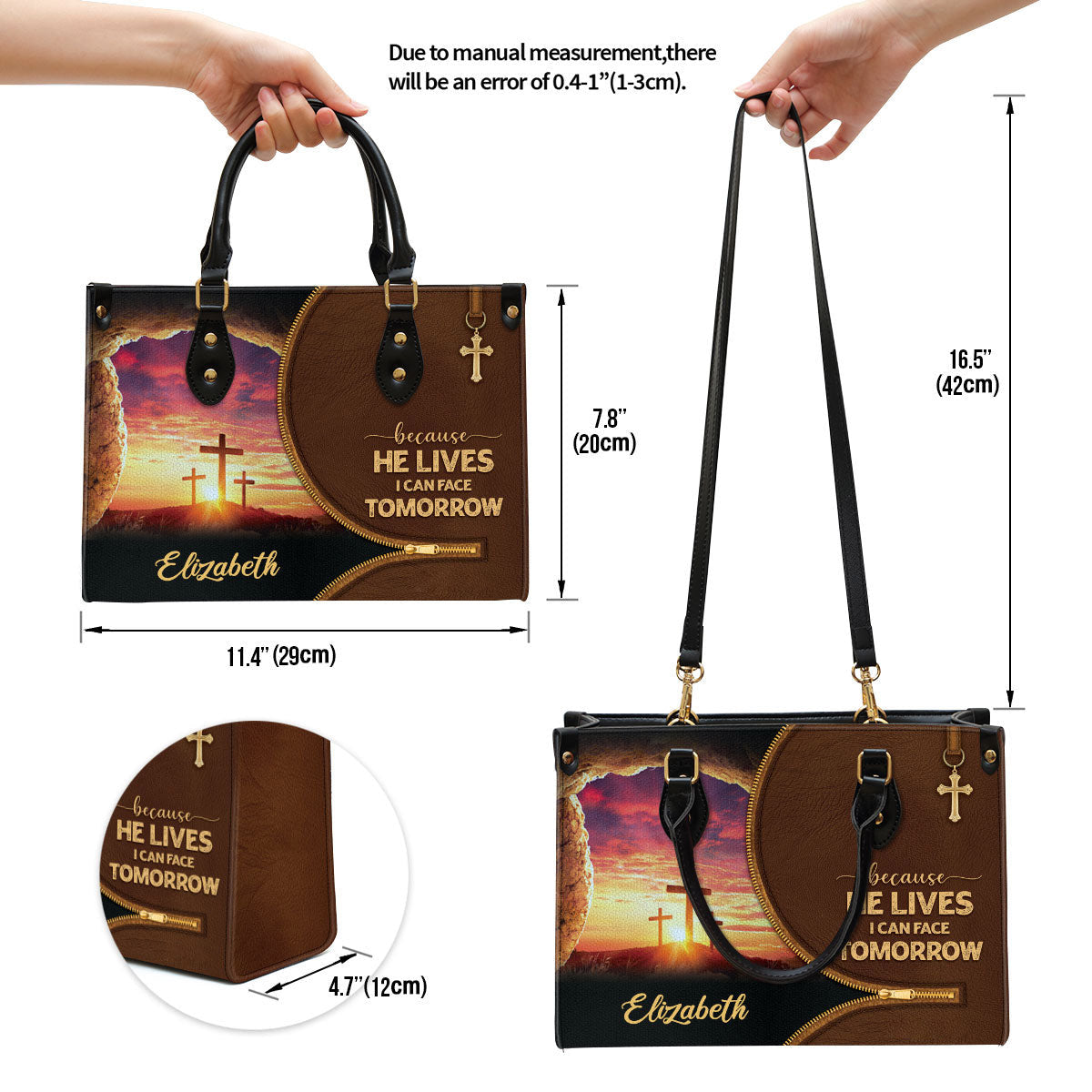 Beautiful Christian Leather Bag - Because He Lives I Can Face Tomorrow - Christian Pu Leather Bags For Women
