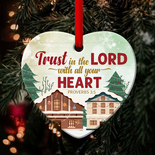 Beautiful Christmas Ceramic Heart Ornament - Believe In God Ornament- Christian Hanging Gift
