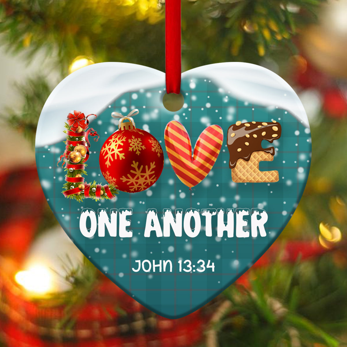 Beautiful Christmas Ceramic Heart Ornament - Love One Another - Ornaments Hanging Gift - Nativity Ornaments