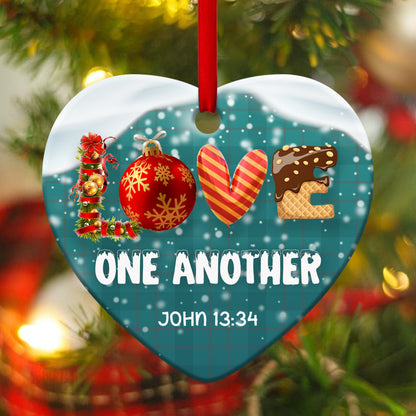 Beautiful Christmas Ceramic Heart Ornament - Love One Another - Ornaments Hanging Gift - Nativity Ornaments