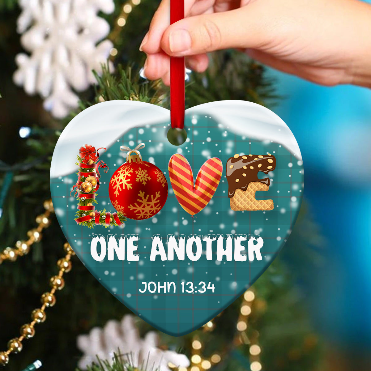 Beautiful Christmas Ceramic Heart Ornament - Love One Another - Ornaments Hanging Gift - Nativity Ornaments