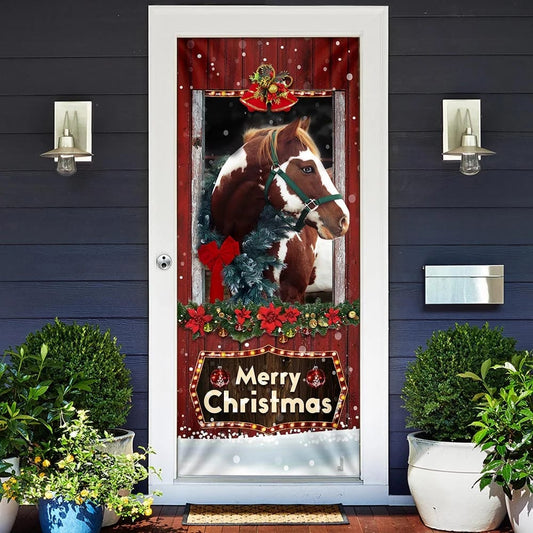 Beautiful Christmas Horse Door Cover - Christmas Horse Decor - Christmas Outdoor Decoration