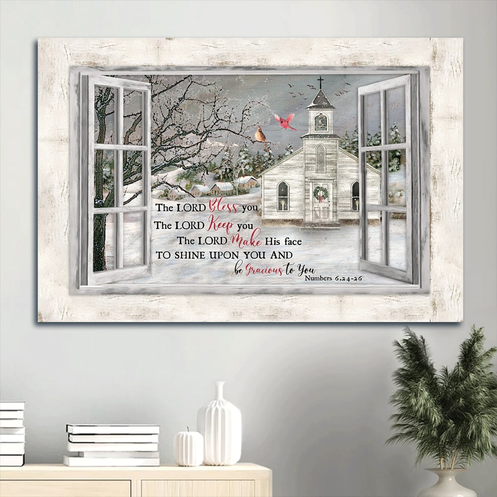 Beautiful Church First Day Of Winter Cardinal The Lord Bless You Canvas Wall Art - Christian Wall Decor