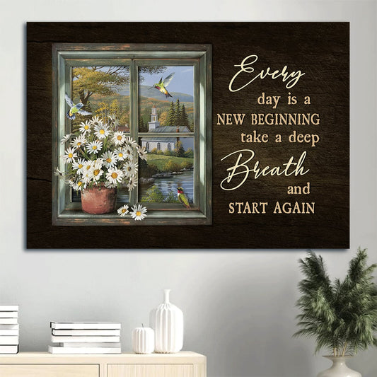 Beautiful Countryside Drawing Daisy Every Day Is A New Beginning Canvas Wall Art - Christian Wall Decor