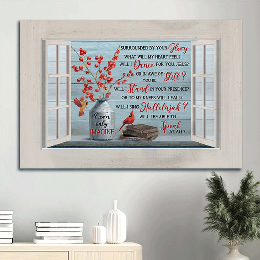 Beautiful Cranberry Cardinal Drawing Vintage Book I Can Only Imagine Canvas Wall Art - Christian Wall Decor