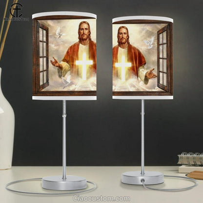 Beautiful Cross Dove Come With Me Jesus Table Lamp
