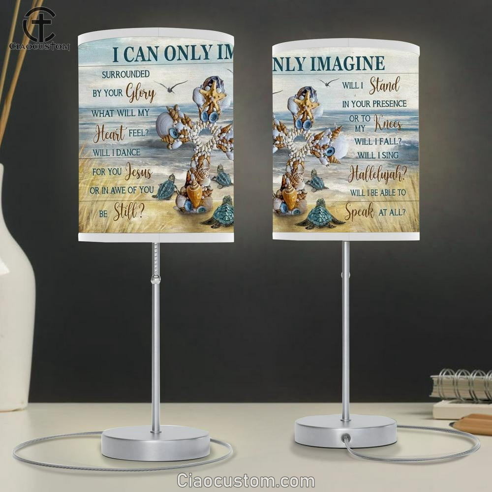 Beautiful Cross, Sea Turtle, Seagull, Beach Painting, I Can Only Imagine Table Lamp