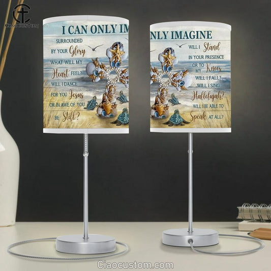 Beautiful Cross, Sea Turtle, Seagull, Beach Painting, I Can Only Imagine Table Lamp