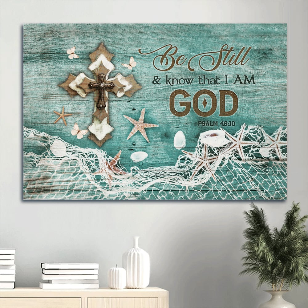 Beautiful Cross Summer Painting Butterfly Be Still And Know That I Am God Canvas Wall Art - Christian Wall Decor