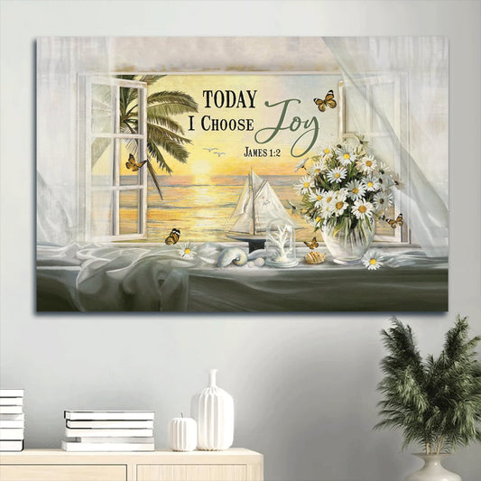 Beautiful Day Sunset Drawing Daisy Canvas Today I Choose Joy Canvas Wall Art - Christian Wall Decor