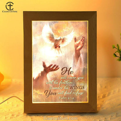 Beautiful Dove Drawing Jesus's Hand He Will Cover You With His Feathers Frame Lamp