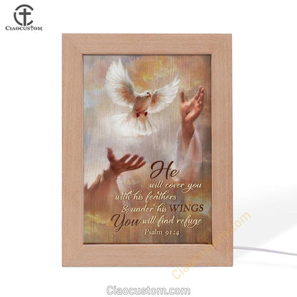 Beautiful Dove Drawing Jesus's Hand He Will Cover You With His Feathers Frame Lamp