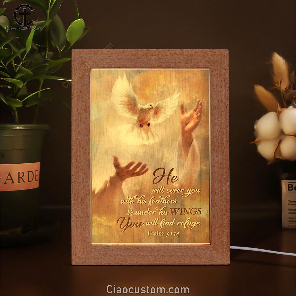 Beautiful Dove Drawing Jesus's Hand He Will Cover You With His Feathers Frame Lamp