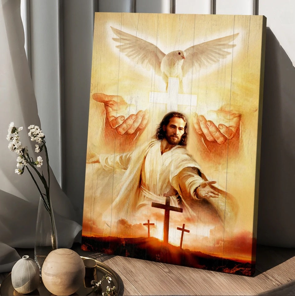 Beautiful Dove Pray For Healing Jesus's Hand Cross Canvas Posters - Christian Wall Posters - Religious Wall Decor