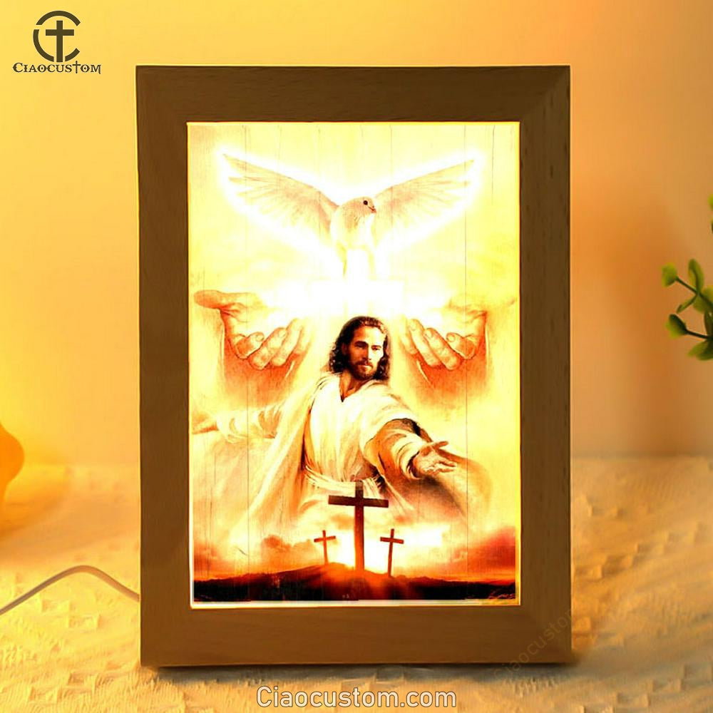 Beautiful Dove, Pray For Healing, Jesus's Hand, Cross Frame Lamp