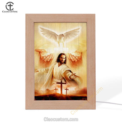 Beautiful Dove, Pray For Healing, Jesus's Hand, Cross Frame Lamp