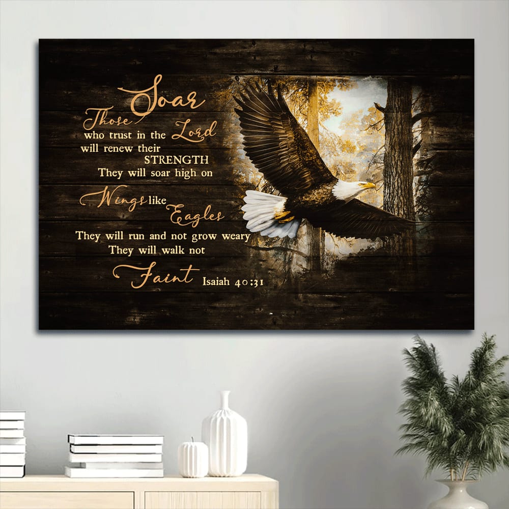 Beautiful Eagle Drawing Forest Painting Canvas They Will Soar High On Wings Canvas Wall Art - Christian Wall Decor