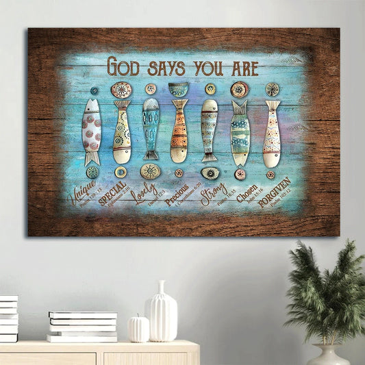 Beautiful Fish Hook Fishing Rod Canvas God Says You Are Canvas Wall Art - Christian Wall Decor