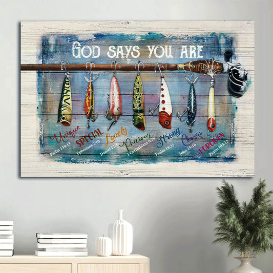 Beautiful Fish Hook Fishing Rod God Says You Are Canvas Wall Art - Christian Wall Decor