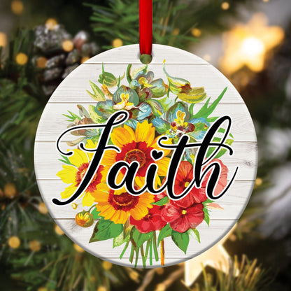 Beautiful Flower Ceramic Circle Ornament - Believe In God - Ornaments Hanging Gift - Nativity Ornaments