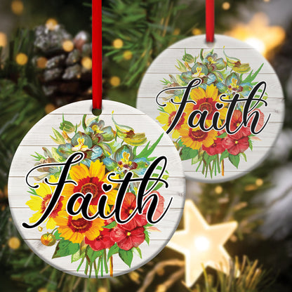 Beautiful Flower Ceramic Circle Ornament - Believe In God - Ornaments Hanging Gift - Nativity Ornaments