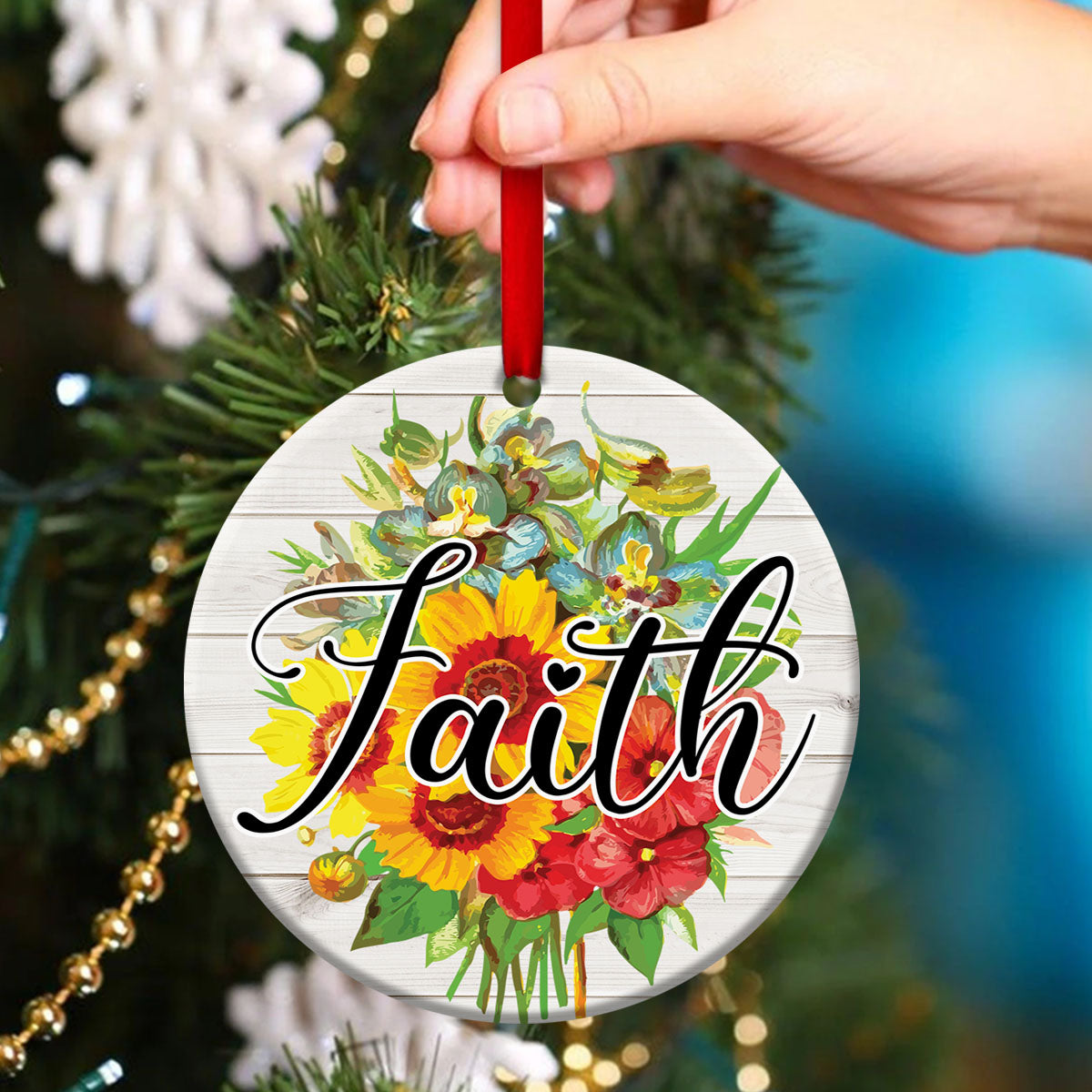 Beautiful Flower Ceramic Circle Ornament - Believe In God - Ornaments Hanging Gift - Nativity Ornaments