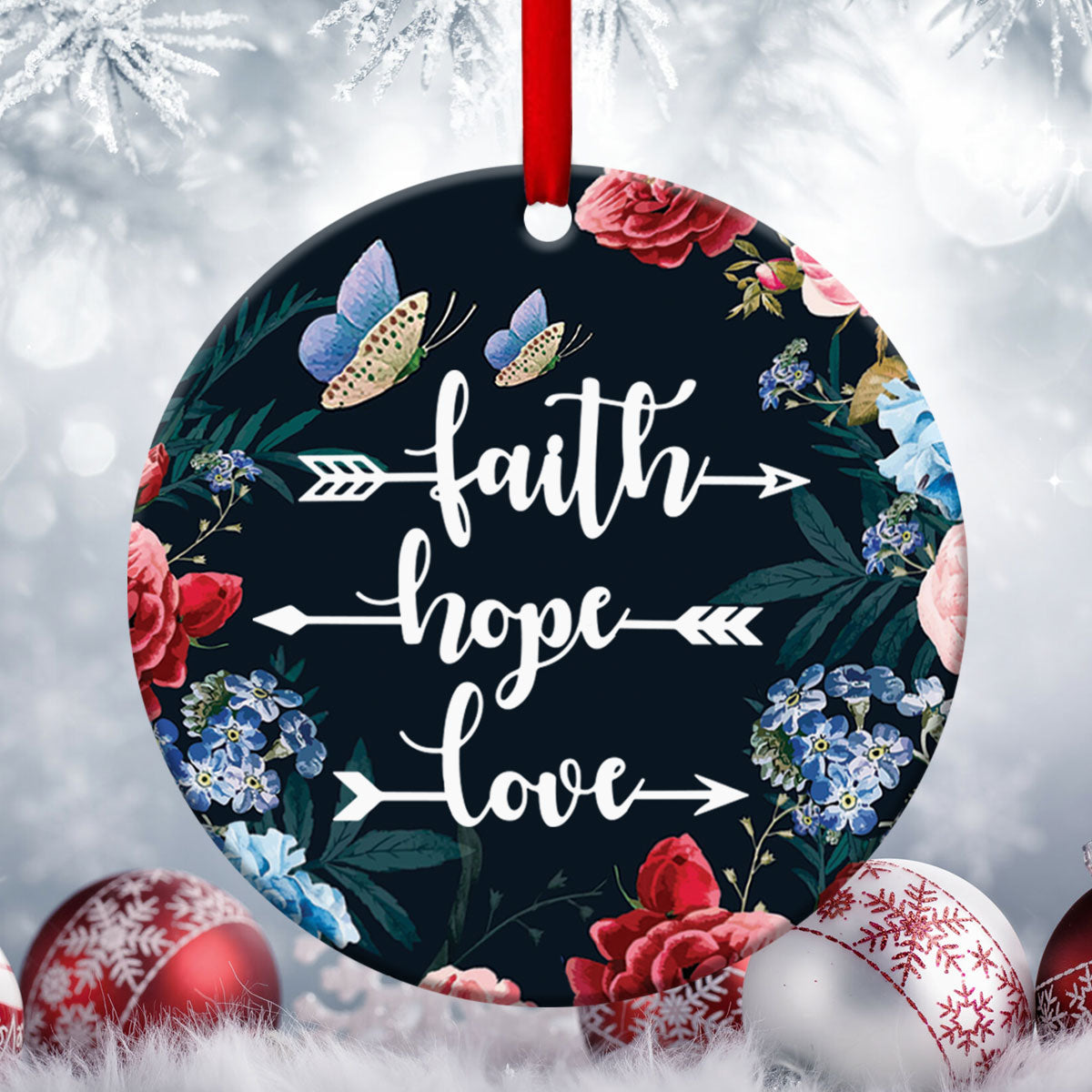 Beautiful Flower Ceramic Circle Ornament - Have Faith In God - Christmas Decor - Funny Ornament