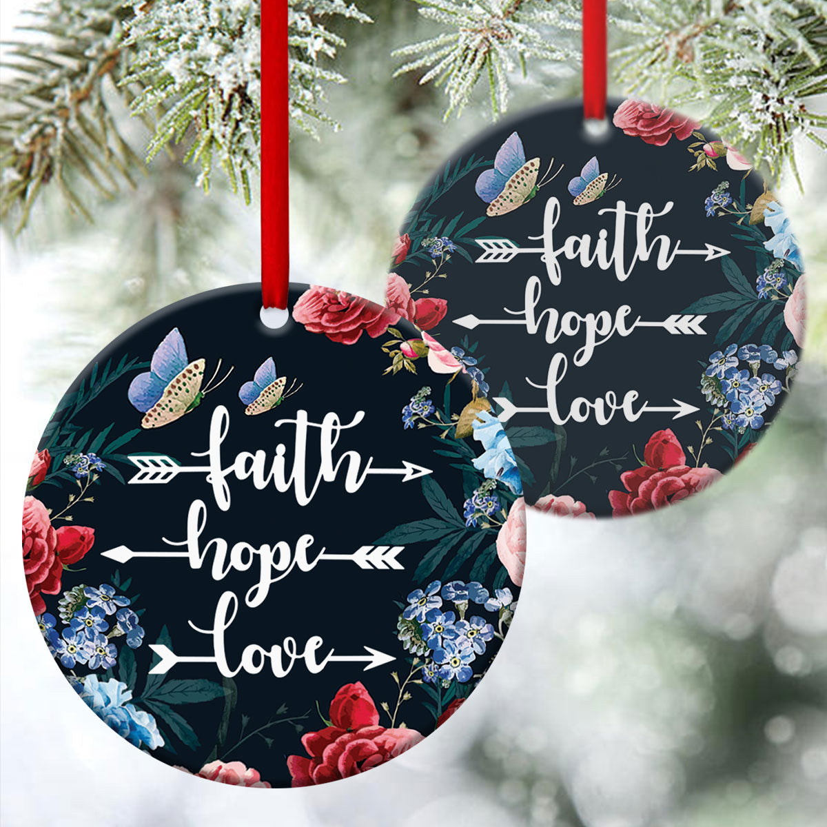 Beautiful Flower Ceramic Circle Ornament - Have Faith In God - Christmas Decor - Funny Ornament