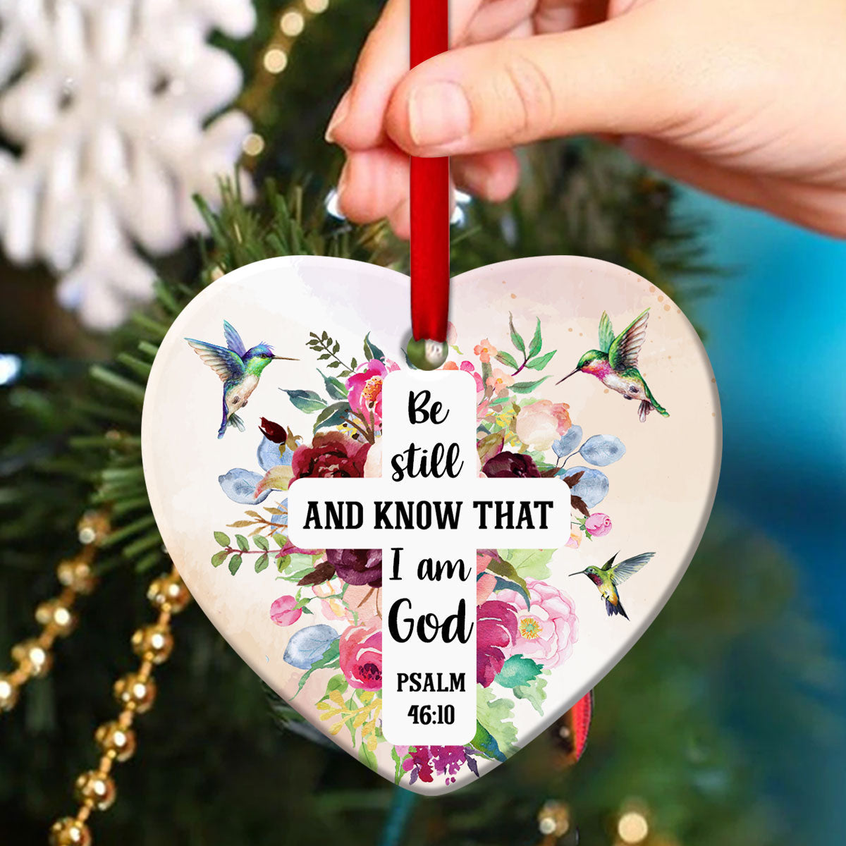 Beautiful Flower Ceramic Heart Ornament - Believe In God - Ornaments Hanging Gift - Nativity Ornaments