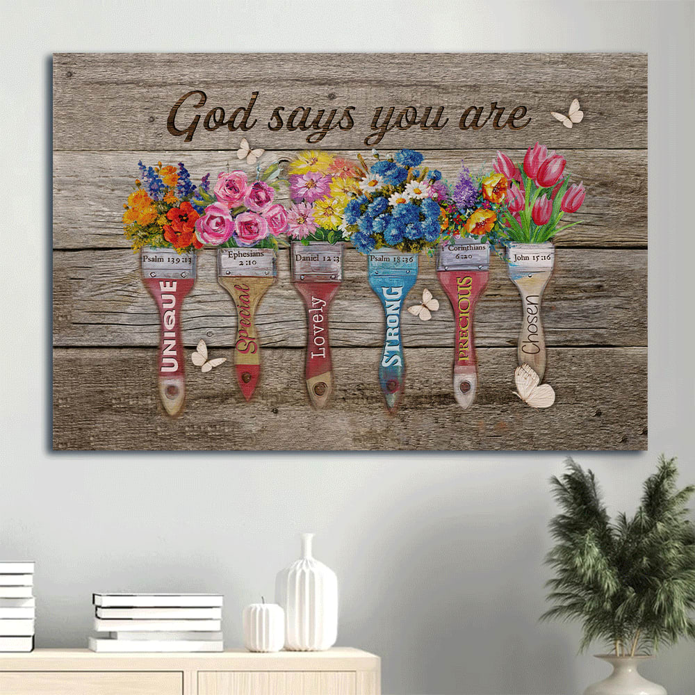 Beautiful Flower Colorful Paintbrush Butterfly Canvas God Says You Are Canvas Wall Art - Christian Wall Decor