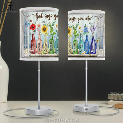 Beautiful Flowers, Rainbow Color, Colored Glass Bottles, God Says You Are Table Lamp