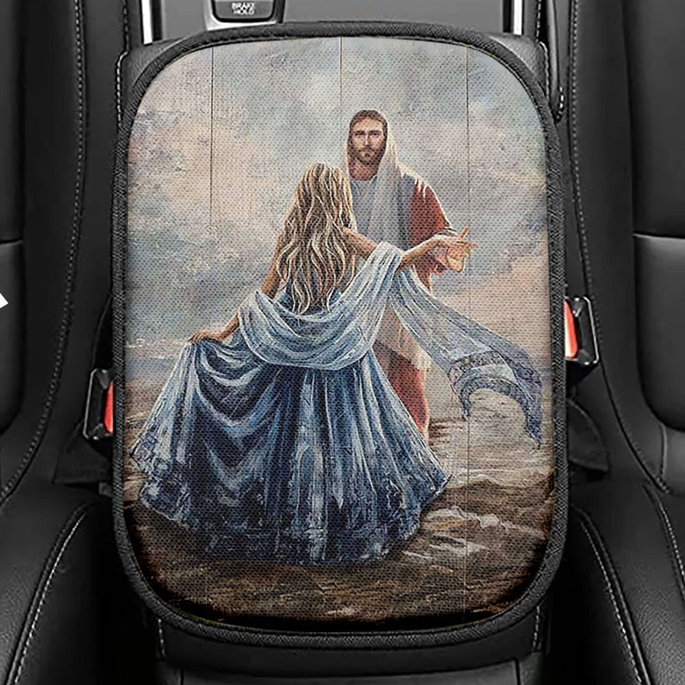 Beautiful Girl A Dance With Jesus Seat Box Cover, Christian Car Center Console Cover, Bible Verse Car Interior Accessories