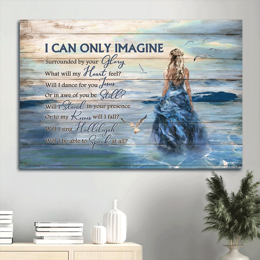 Beautiful Girl Beach Scene Seagull Canvas I Can Only Imagine Canvas Wall Art - Christian Wall Decor