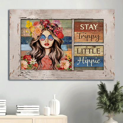Beautiful Girl Flower Crown Canvas Stay Trippy Little Hippie Canvas Wall Art - Christian Wall Decor