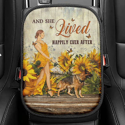 Beautiful Girl German Shepherd And She Lived Happily Seat Box Cover, Christian Car Center Console Cover, Bible Verse Car Interior Accessories